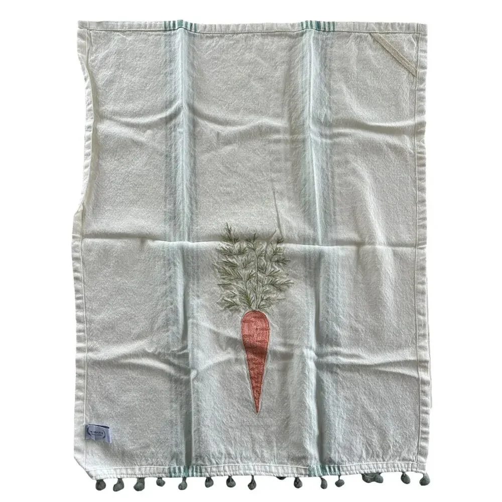 The Prairie by Rachel Ashwell Carrot Embroidered Kitchen Towels Pom Trim Set